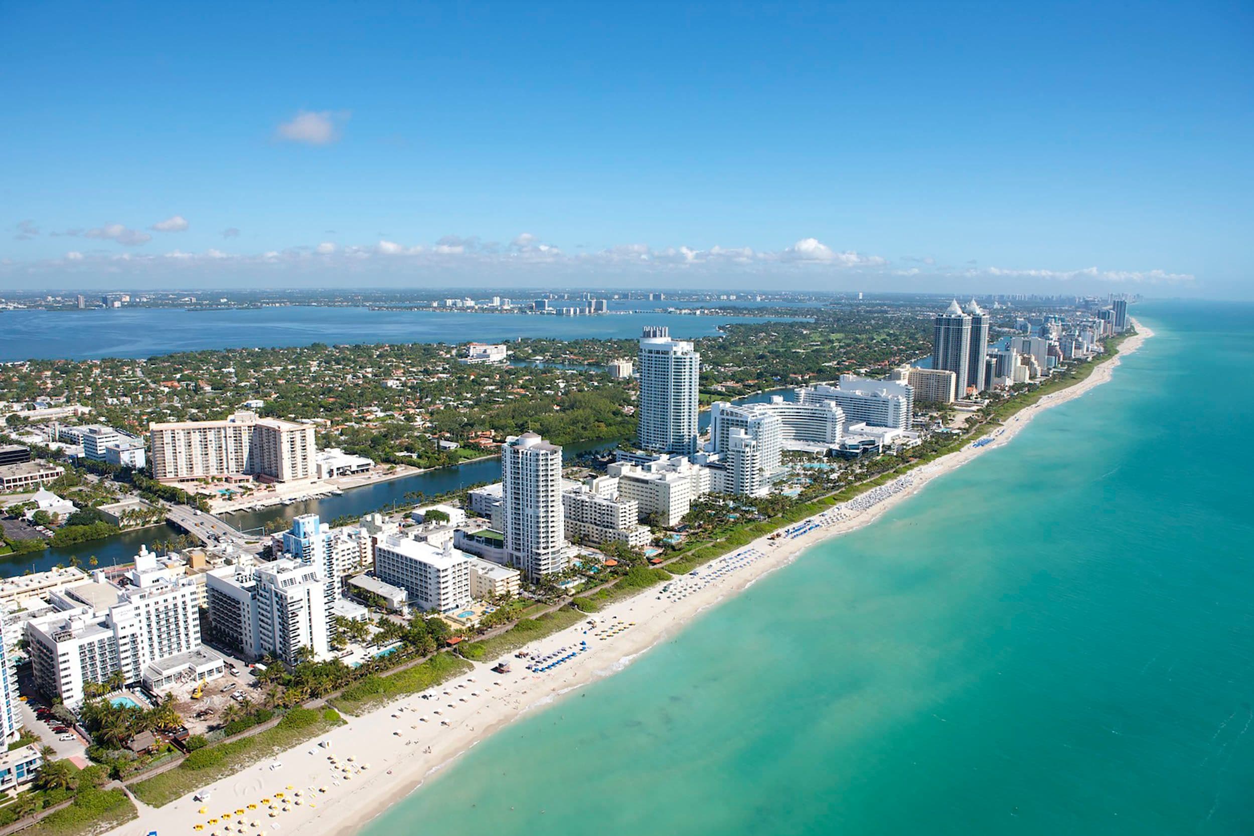 Aerial view of the Miami Beach coastline in Florida
